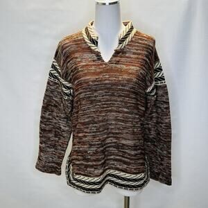 Vintage Kennington Sweater Womens Small Brown Cream Acrylic Pullover Aztec 80s